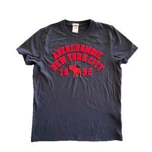 Abercrombie New York City Muscle T Shirt Moose Size Large Navy Red Patch 1892